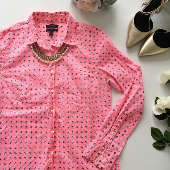 J. Crew Tops - J. Crew Hot Pink Patterned Perfect Shirt